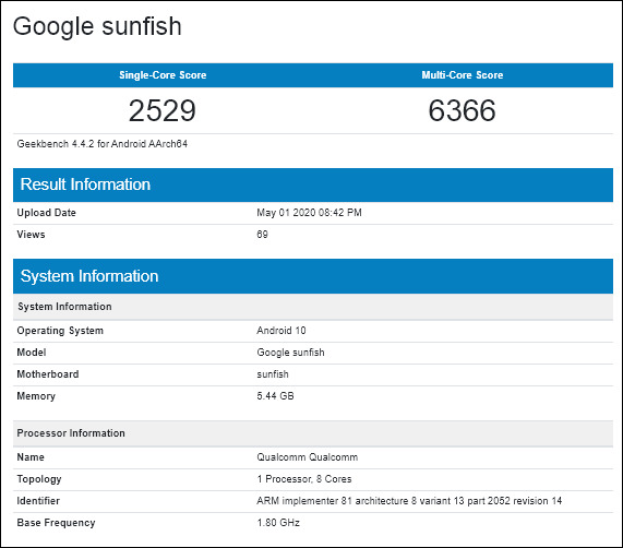 Google'ın Pixel 4a Modeli Geekbench'te!