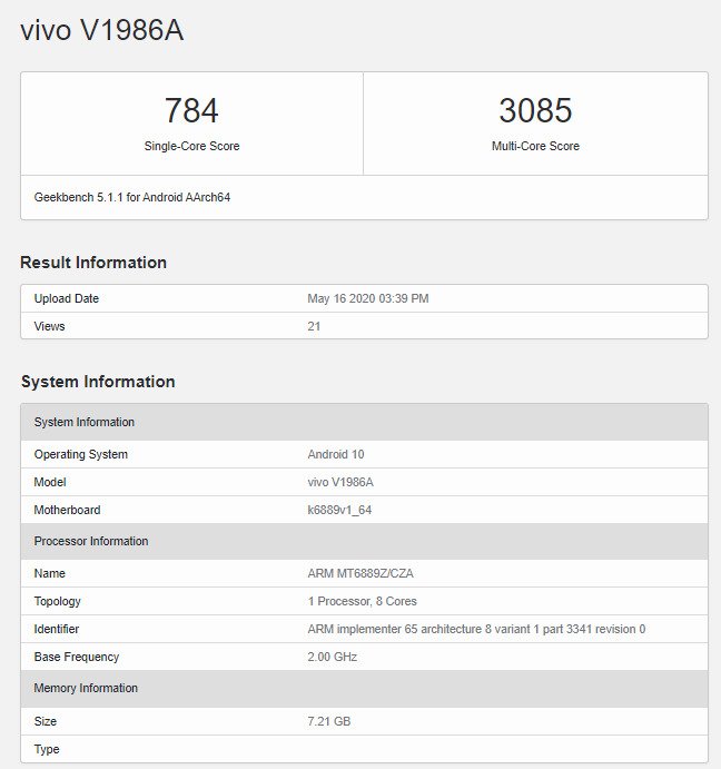 Dimensity 1000+ İşlemcili iQOO Z1 Modeli, Geekbench Testinde Gözüktü!