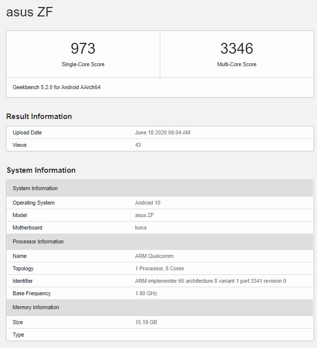 ASUS ZenFone 7 Modeli, 16GB RAM İle Birlikte Geekbench'te Görüldü