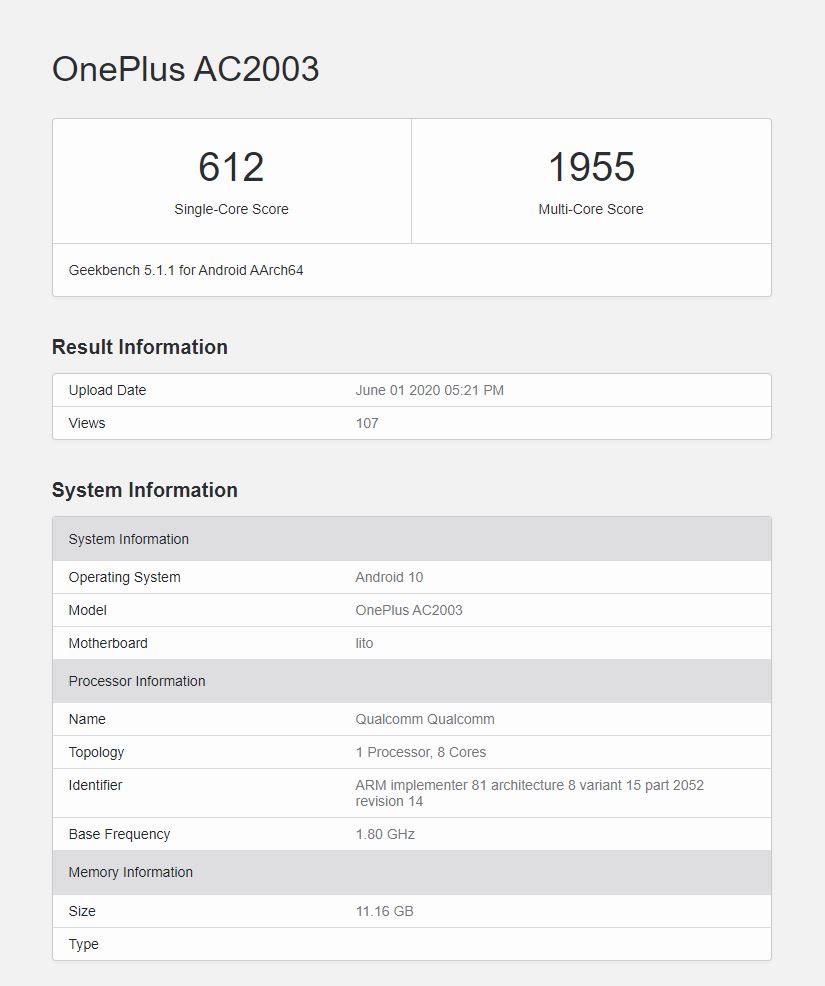 OnePlus Z Modeli, 12GB RAM İle Birlikte Geekbench'te Ortaya Çıktı